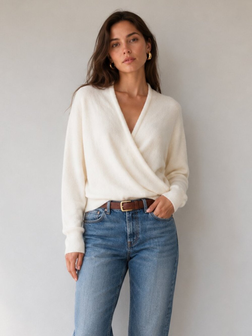 NWT Banana Republic Aire Yarn Ivory Shawl Collar Wrap Sweater Small